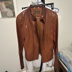 Vera Pelle Cognac Leather Rider Jacket